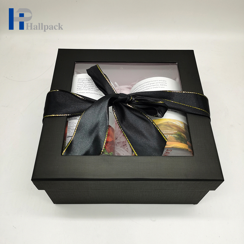 Caja de regalo de papel de cartón negro de lujo